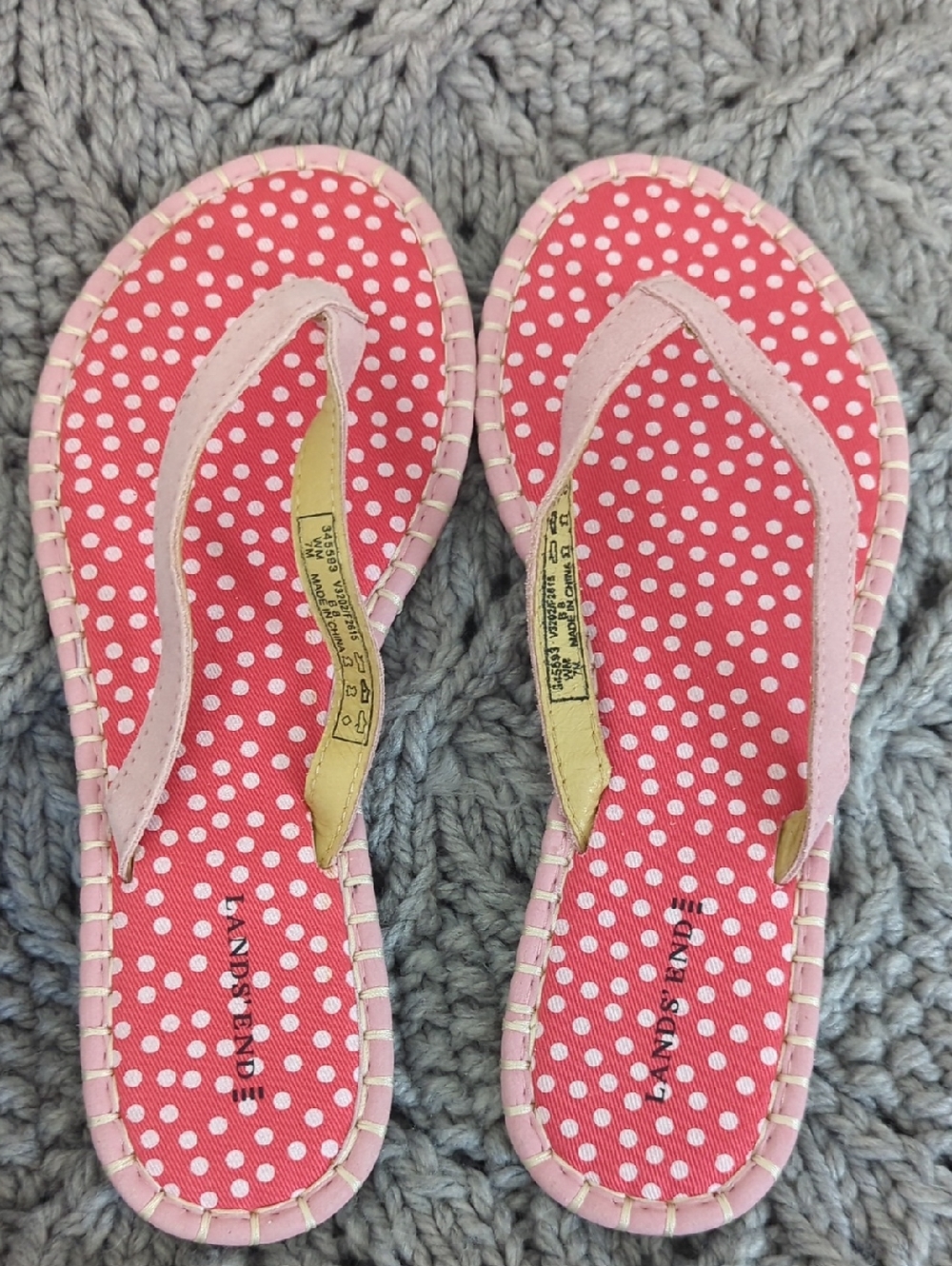 Brand New Lands' End Polka Dot Suede Flip Flops - Size 7